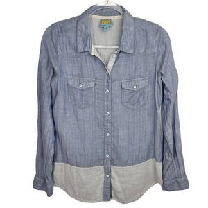 C&C California Blue Two Tone Polka Dot Chambray Button Up Shirt Small